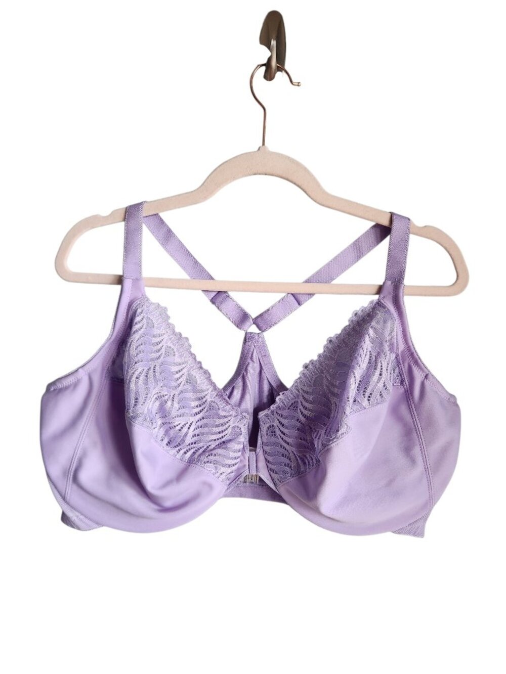 Glamorise Bra Lilac Purple 46DD Womens Front Closure T Back WonderWire NWoT 1246